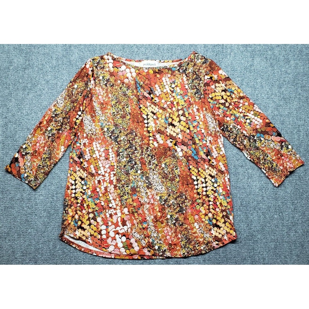 Peck & Peck Blouse Womens XL Multicolor Geometric Round Neck 3/4 Sleeve New